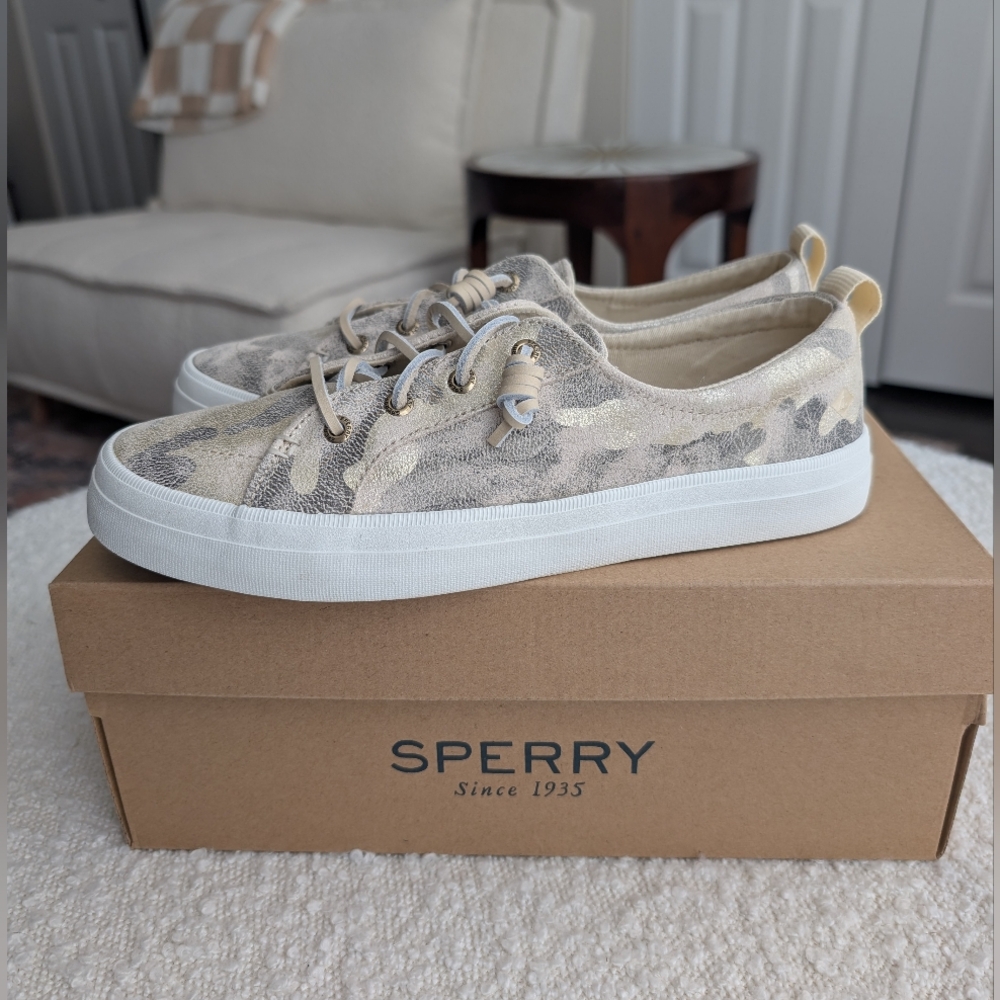 NIB Sperry Women's Camo Sneaker / Boat Shoe - Crest Vibe Leather Camo in Ivory